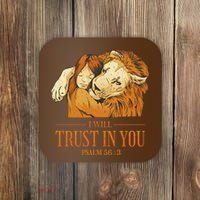 Lion And Girl I Will Trust In You Psalm 56 : 3 Coaster thumb 0