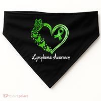 Lymphoma Awareness Green Ribbon Heart Lymphoma Warrior USA-Made Doggie Bandana thumb 0