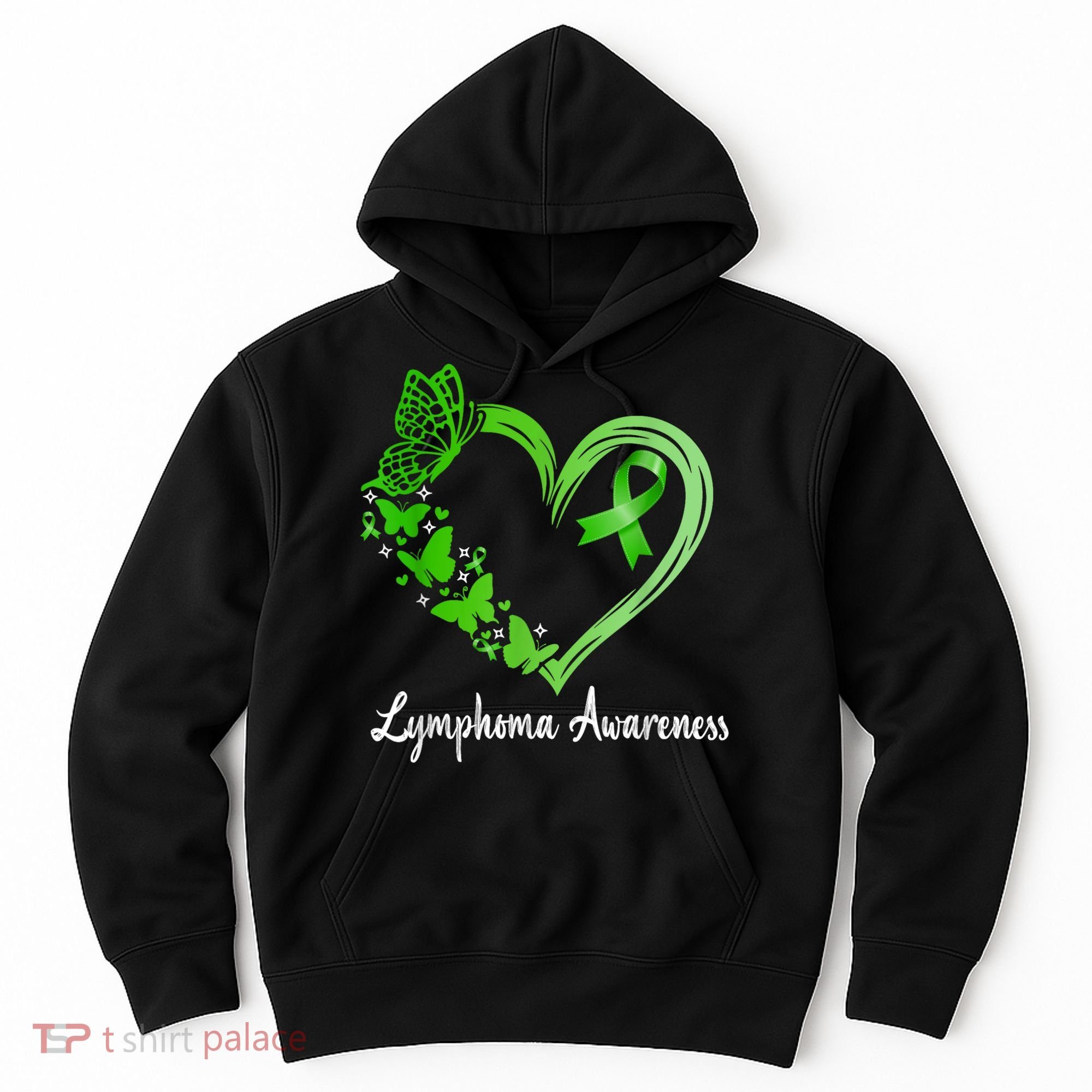 Lymphoma Awareness Green Ribbon Heart Lymphoma Warrior Hoodie