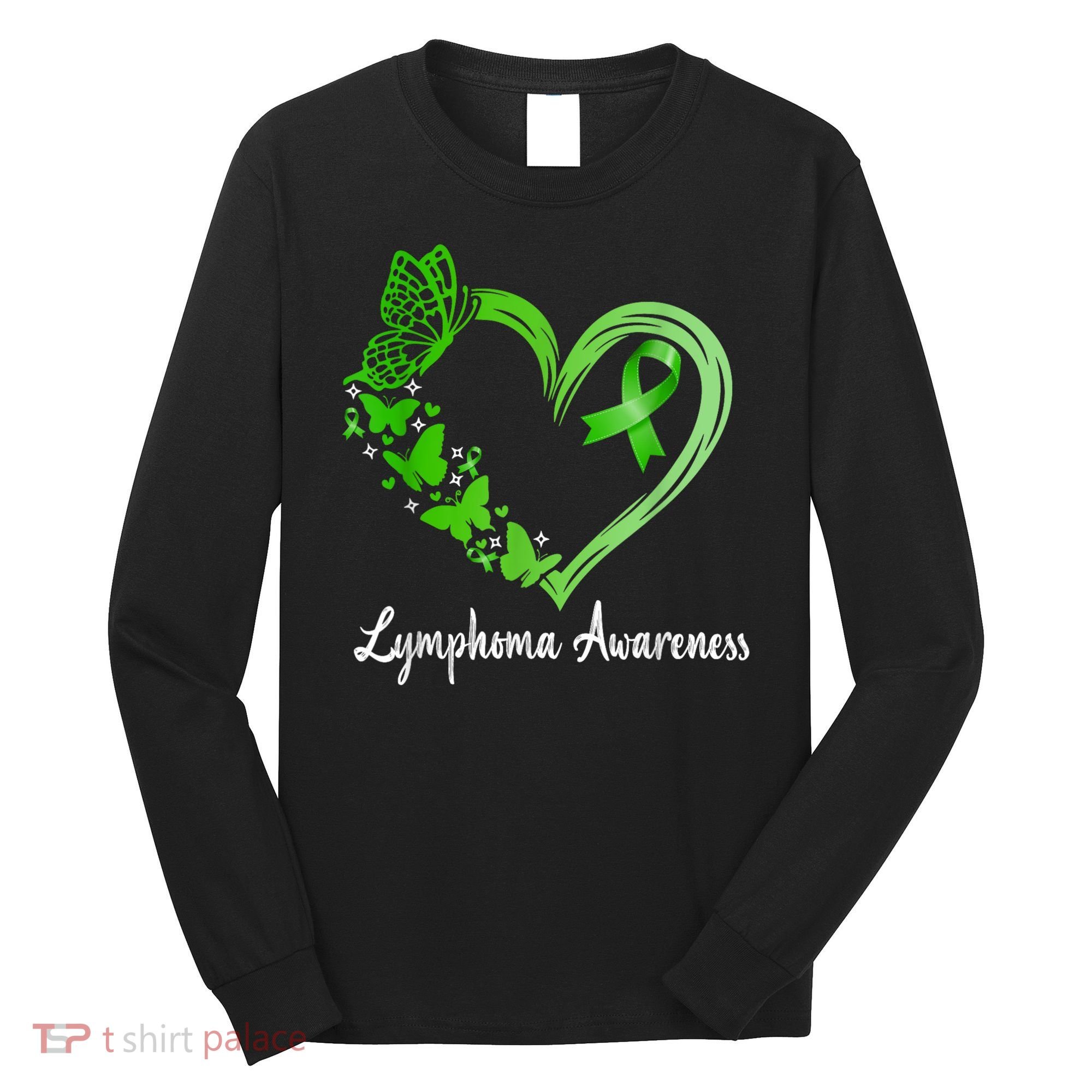 Lymphoma Awareness Green Ribbon Heart Lymphoma Warrior Long Sleeve Shirt