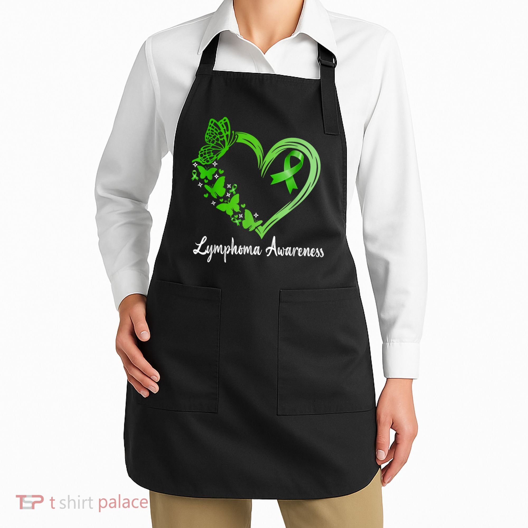 Lymphoma Awareness Green Ribbon Heart Lymphoma Warrior Apron
