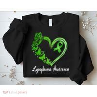 Lymphoma Awareness Green Ribbon Heart Lymphoma Warrior Sweatshirt thumb 2