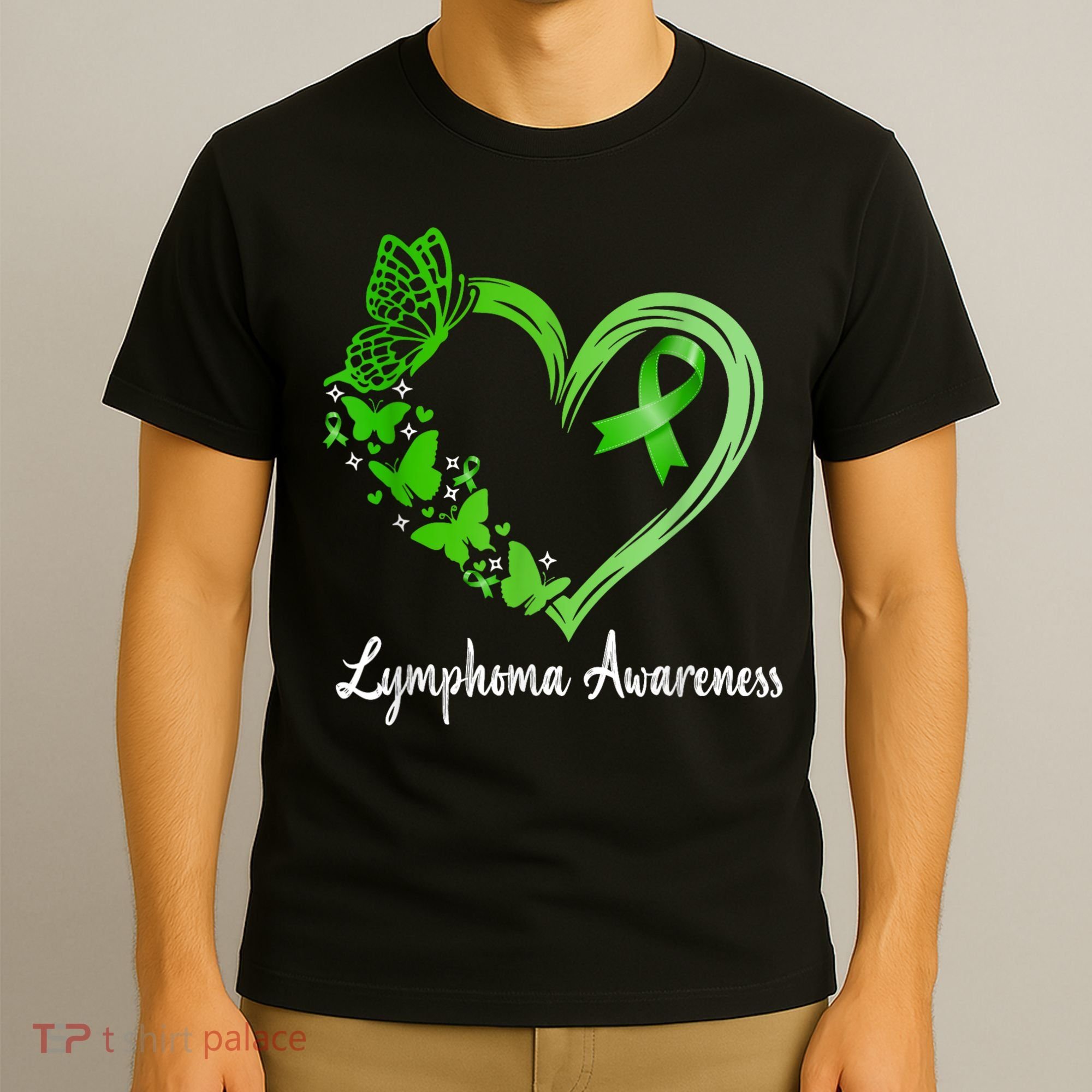 Lymphoma Awareness Green Ribbon Heart Lymphoma Warrior T-Shirt