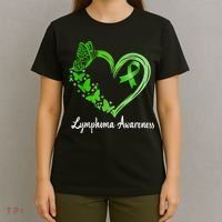 Lymphoma Awareness Green Ribbon Heart Lymphoma Warrior T-Shirt thumb 4