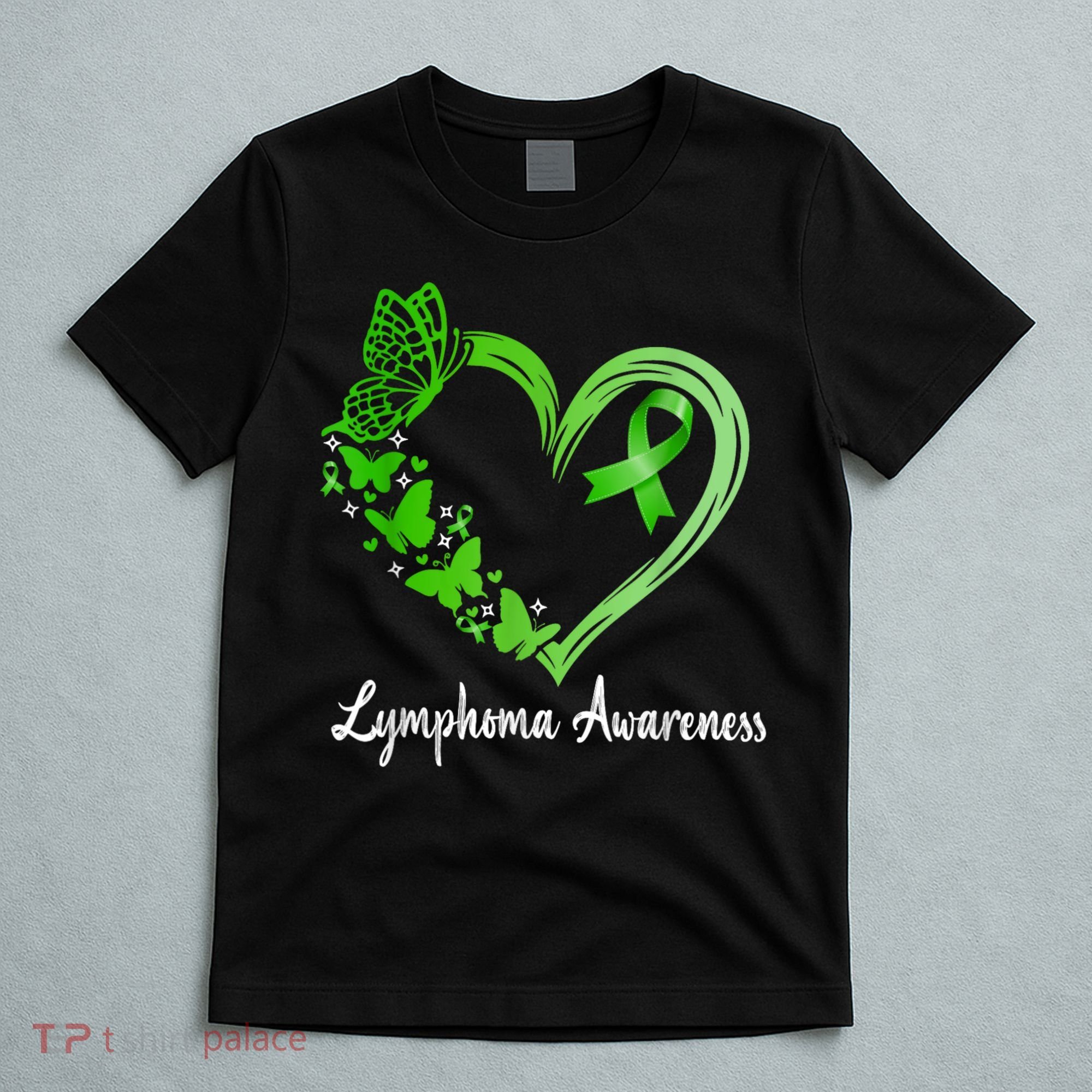Lymphoma Awareness Green Ribbon Heart Lymphoma Warrior T-Shirt