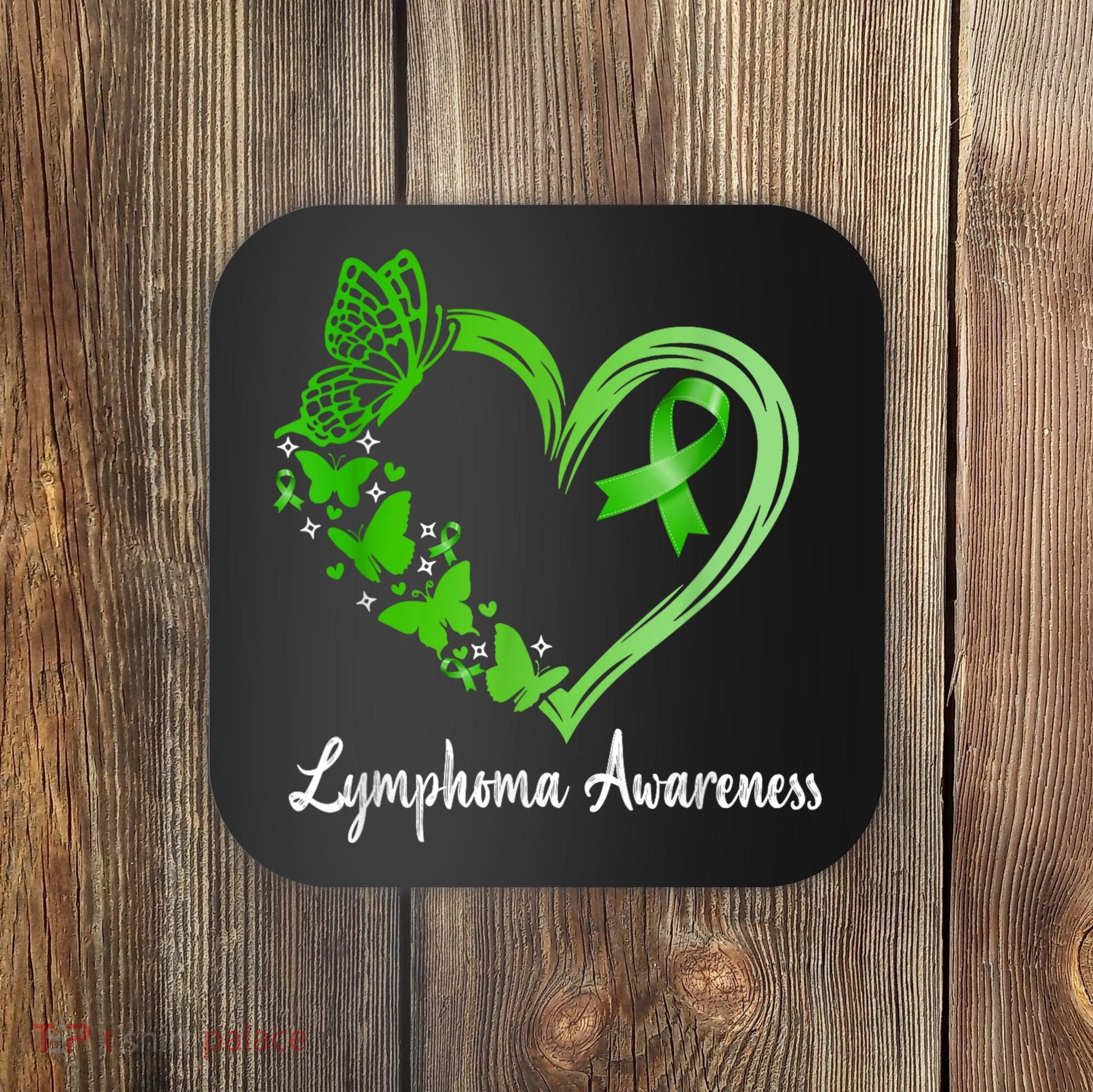 Lymphoma Awareness Green Ribbon Heart Lymphoma Warrior Coaster