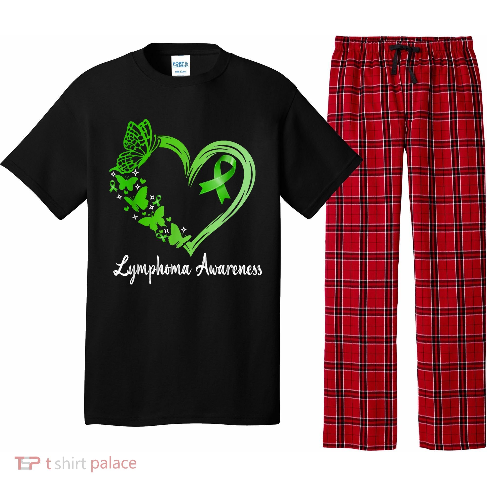 Lymphoma Awareness Green Ribbon Heart Lymphoma Warrior Pajama Set