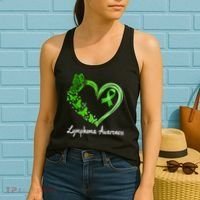 Lymphoma Awareness Green Ribbon Heart Lymphoma Warrior Women's Tank Top thumb 2