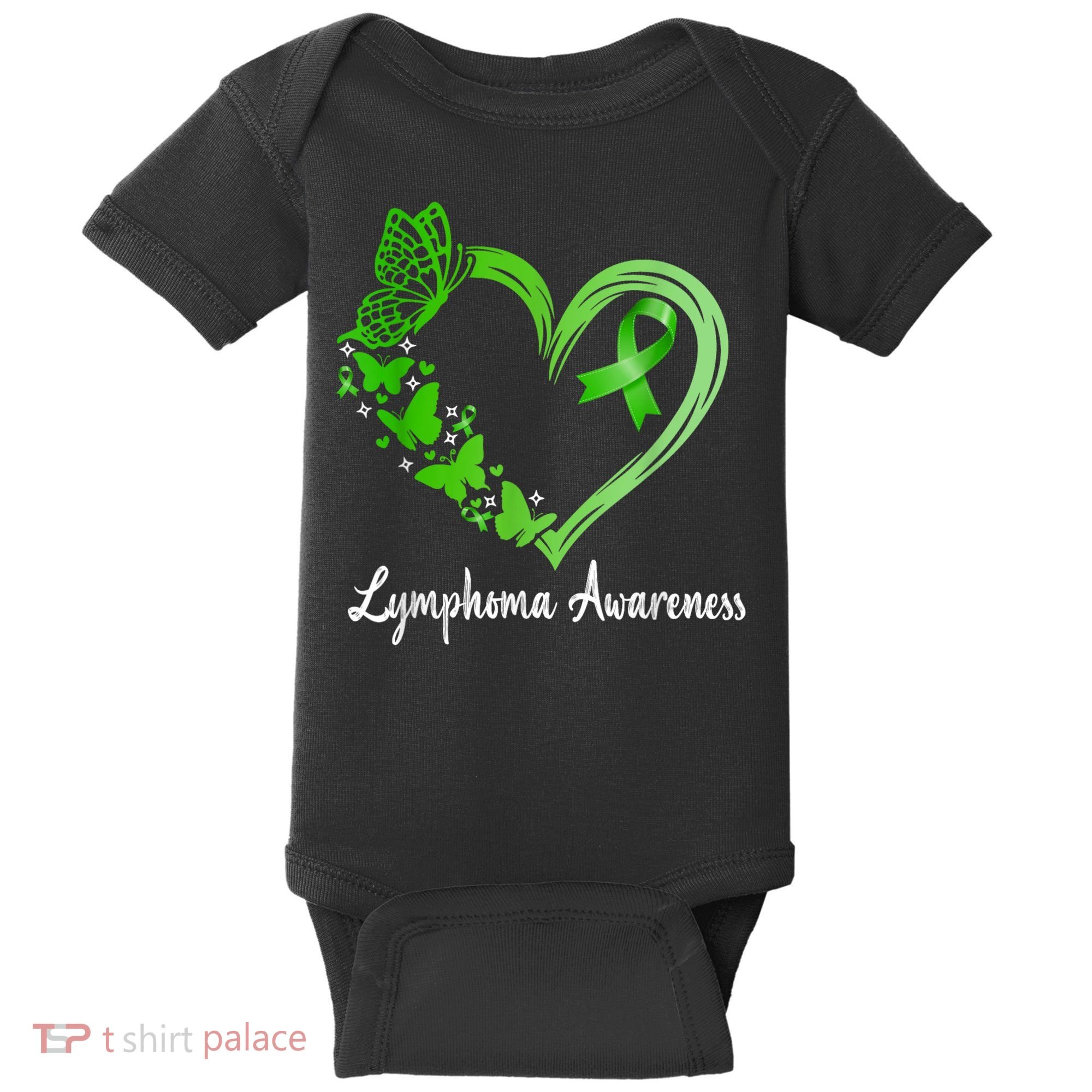 Lymphoma Awareness Green Ribbon Heart Lymphoma Warrior Baby Bodysuit