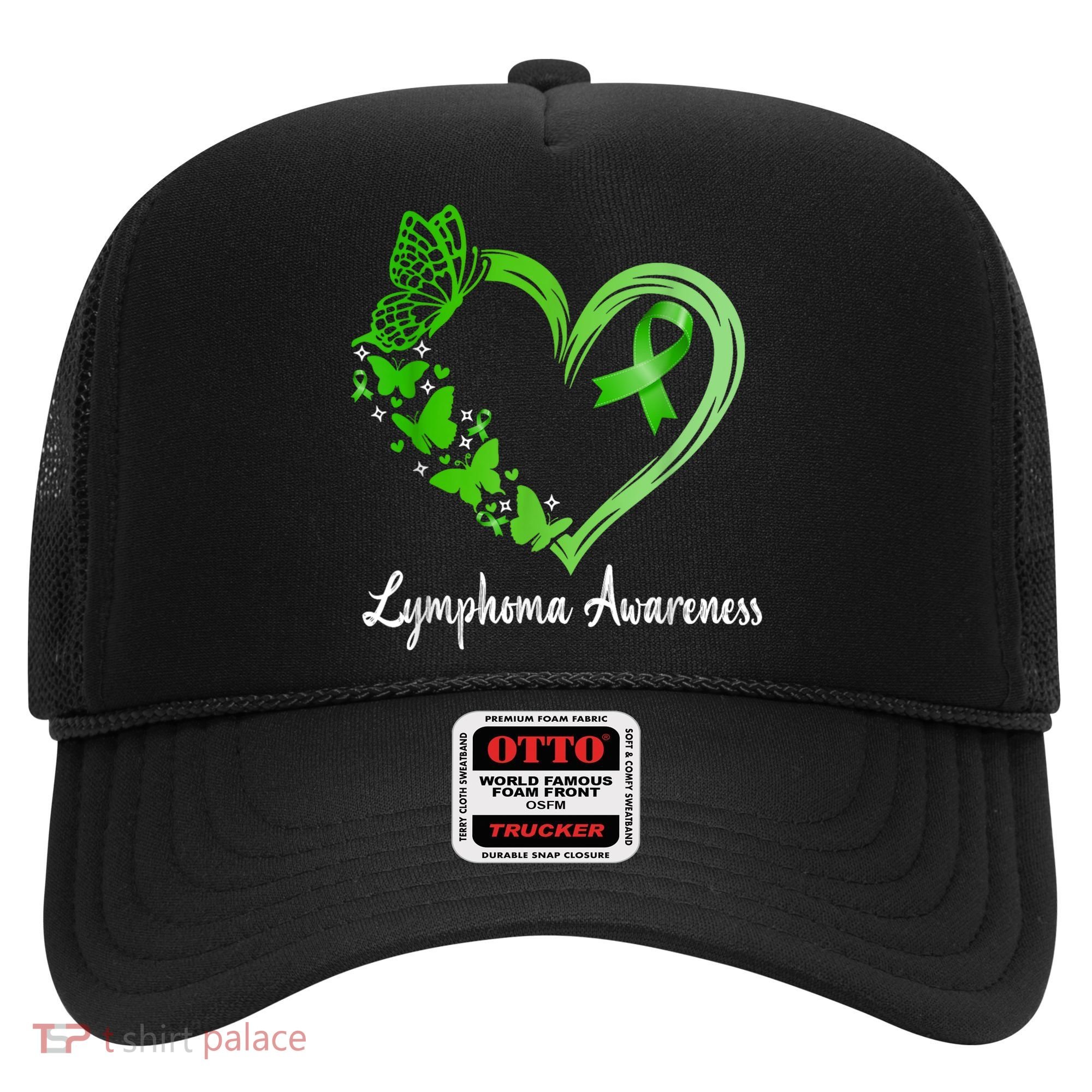 Lymphoma Awareness Green Ribbon Heart Lymphoma Warrior Hat