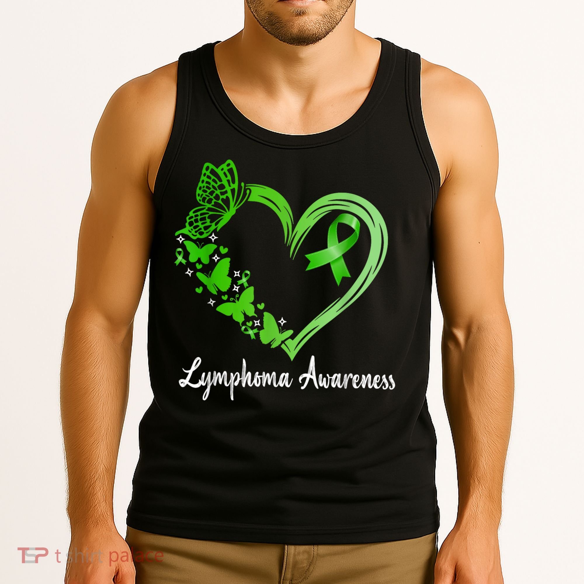 Lymphoma Awareness Green Ribbon Heart Lymphoma Warrior Tank Top