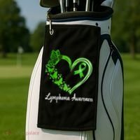 Lymphoma Awareness Green Ribbon Heart Lymphoma Warrior Golf Towel thumb 2