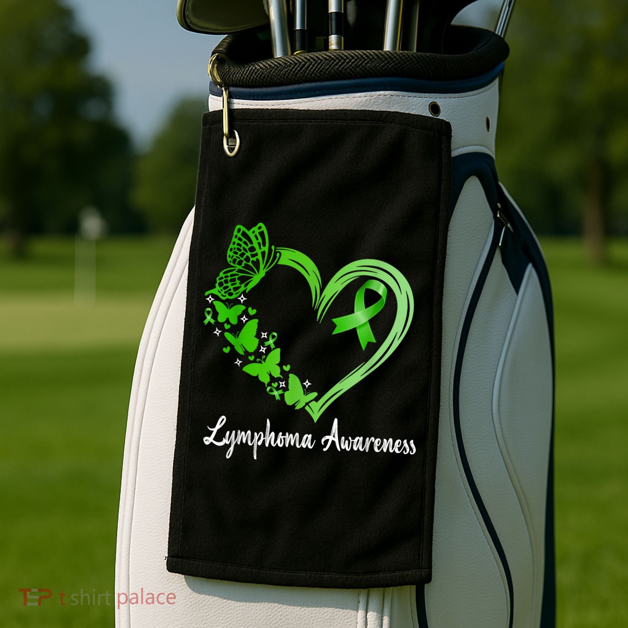 Lymphoma Awareness Green Ribbon Heart Lymphoma Warrior Golf Towel