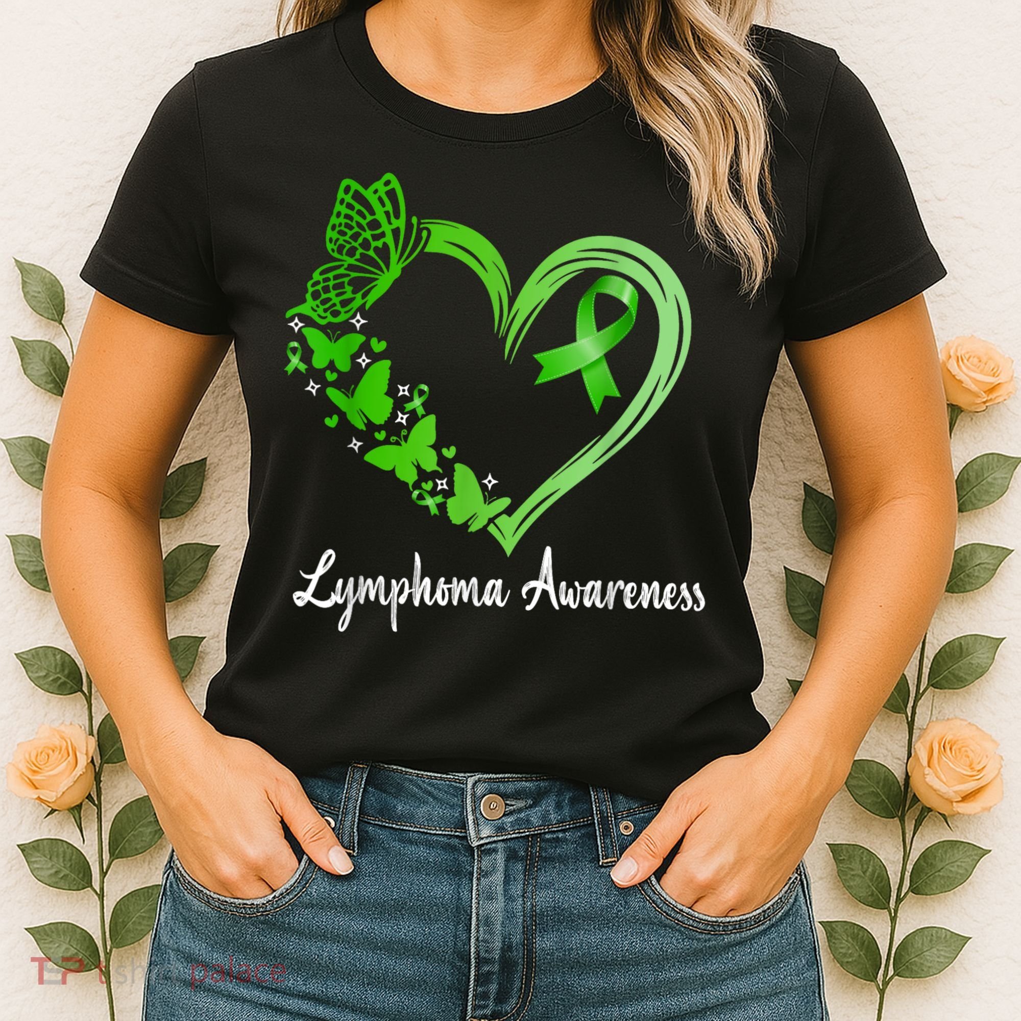Lymphoma Awareness Green Ribbon Heart Lymphoma Warrior Women's T-Shirt