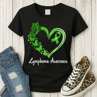 Lymphoma Awareness Green Ribbon Heart Lymphoma Warrior Women's T-Shirt thumb 3