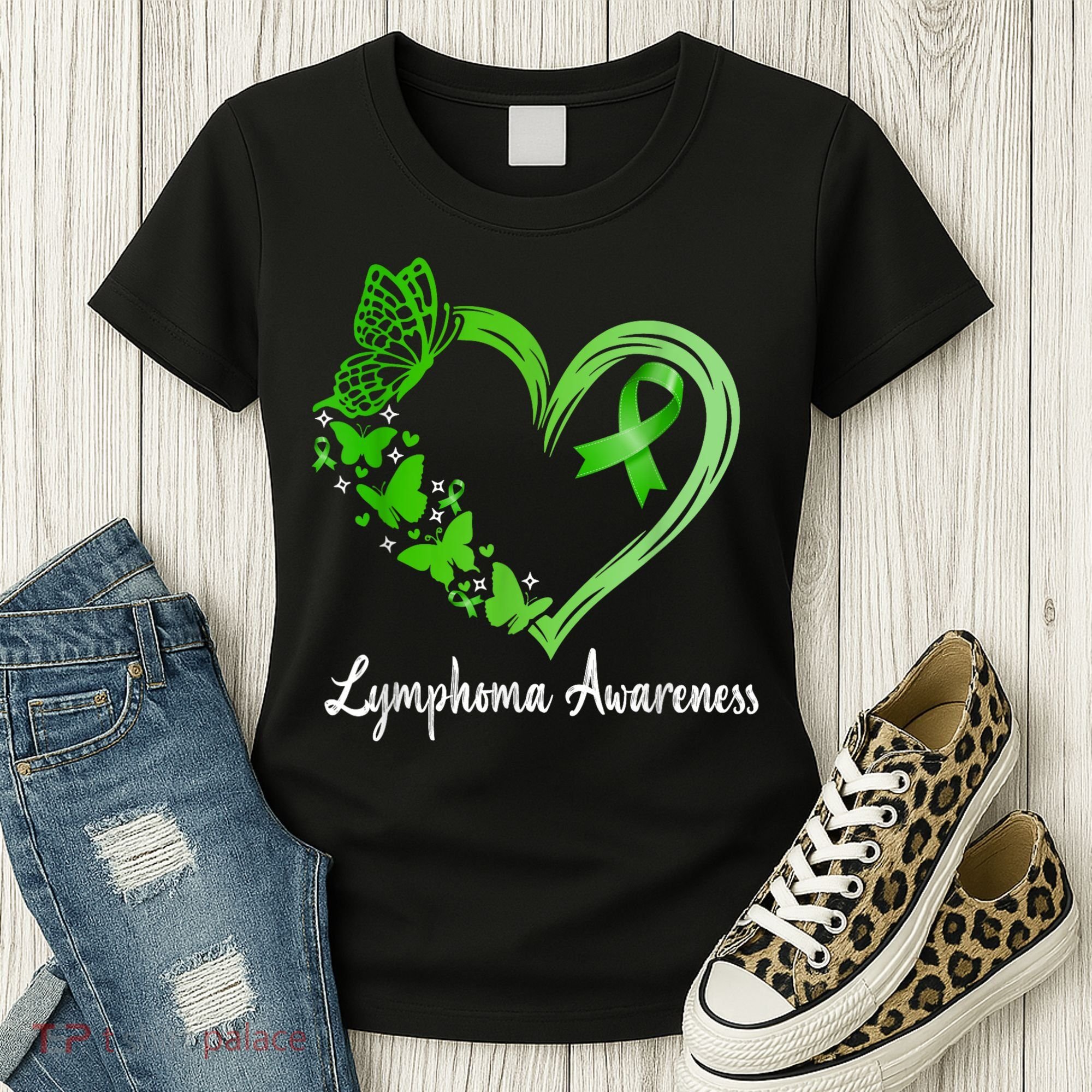 Lymphoma Awareness Green Ribbon Heart Lymphoma Warrior Women's T-Shirt