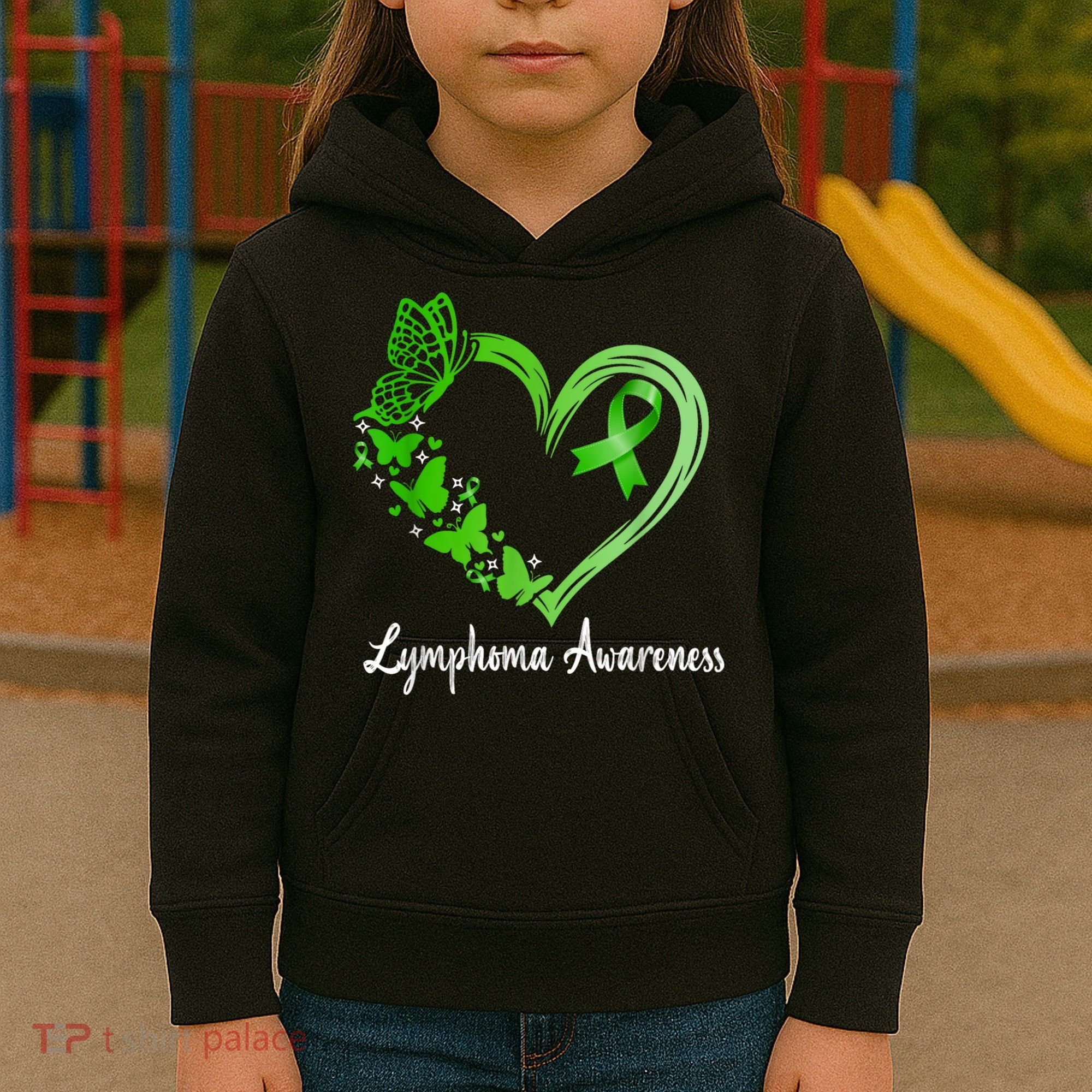 Lymphoma Awareness Green Ribbon Heart Lymphoma Warrior Kids Hoodie