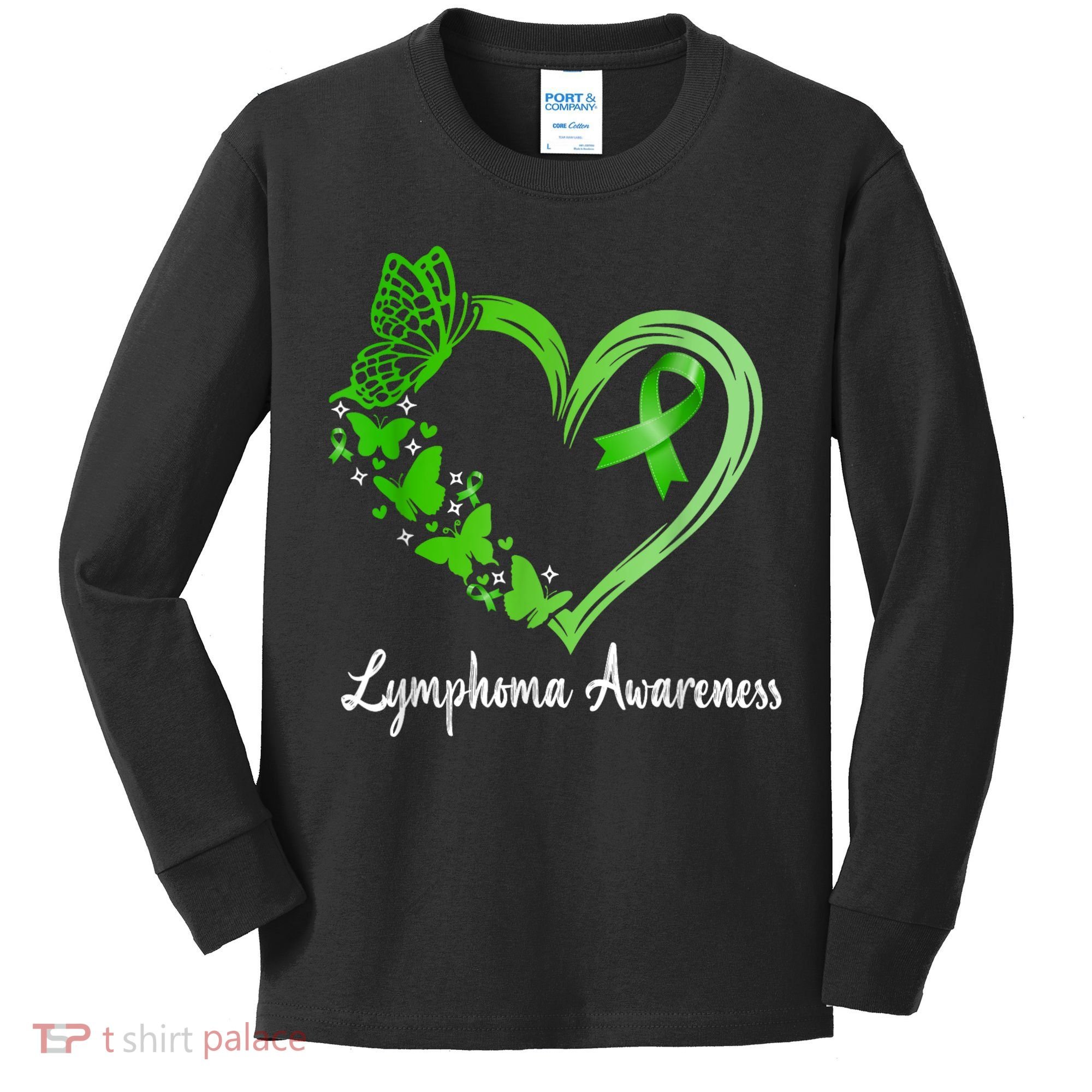 Lymphoma Awareness Green Ribbon Heart Lymphoma Warrior Kids Long Sleeve Shirt