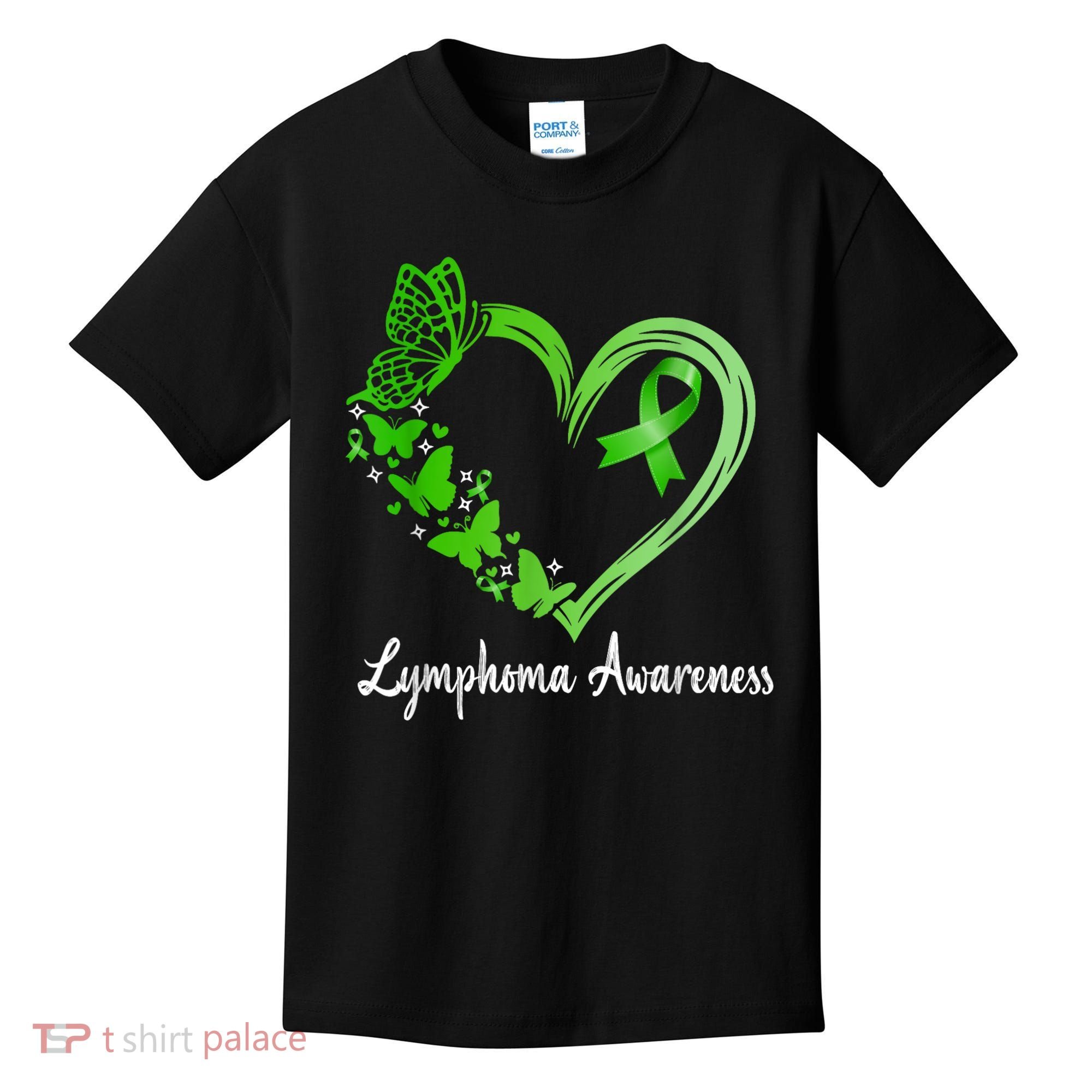 Lymphoma Awareness Green Ribbon Heart Lymphoma Warrior Kids T-Shirt