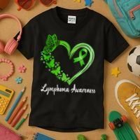Lymphoma Awareness Green Ribbon Heart Lymphoma Warrior Kids T-Shirt thumb 3