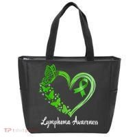 Lymphoma Awareness Green Ribbon Heart Lymphoma Warrior Tote Bag thumb 0