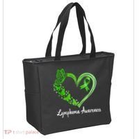 Lymphoma Awareness Green Ribbon Heart Lymphoma Warrior Tote Bag thumb 2