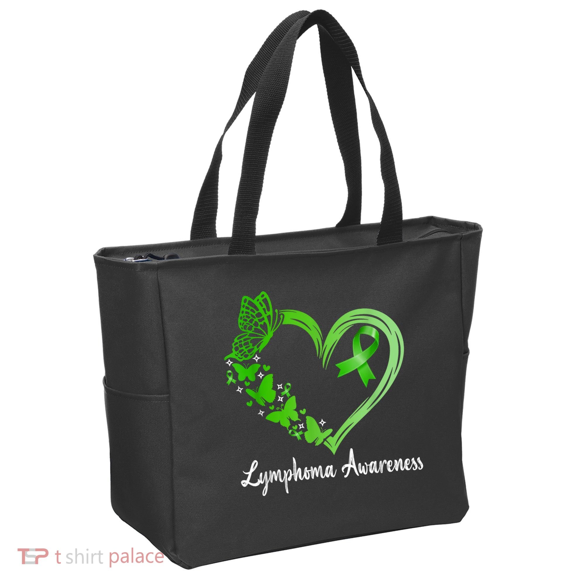 Lymphoma Awareness Green Ribbon Heart Lymphoma Warrior Tote Bag
