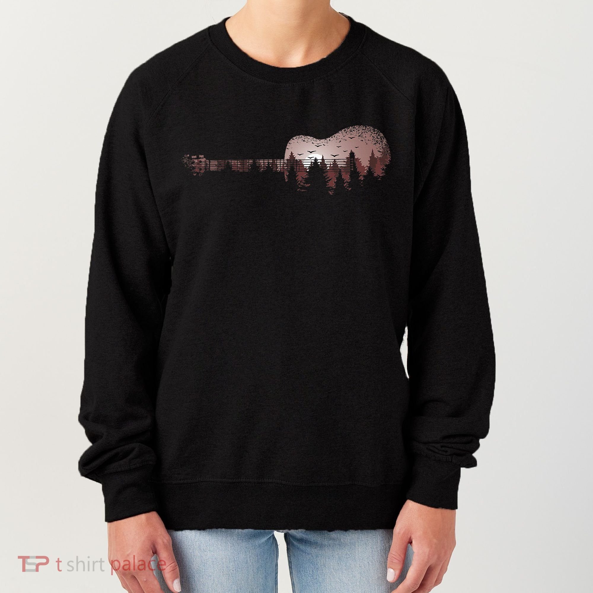 Landscape Acoustic Guitar Forest Trees Musician Guitarist Women's Sweatshirt