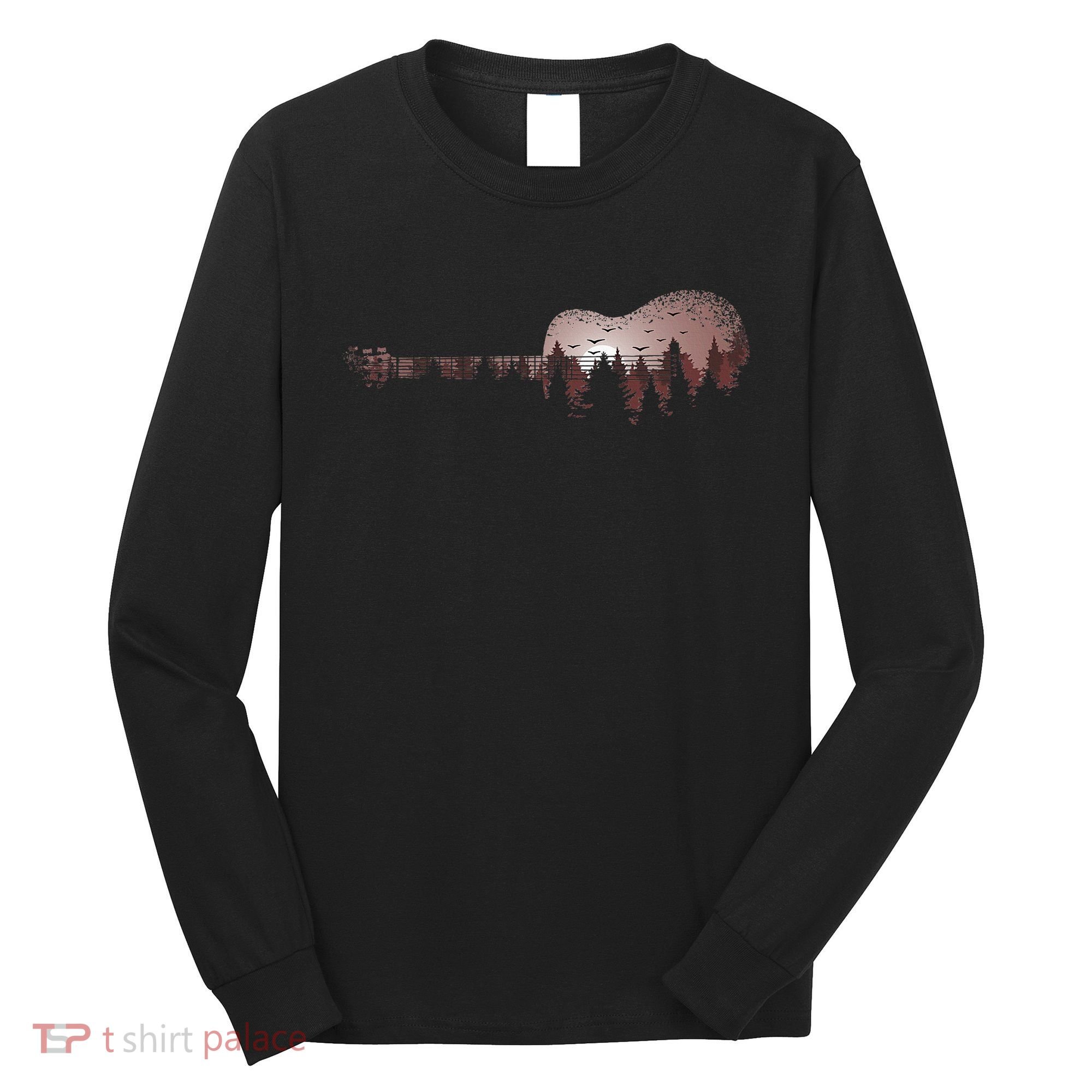 Landscape Acoustic Guitar Forest Trees Musician Guitarist Long Sleeve Shirt