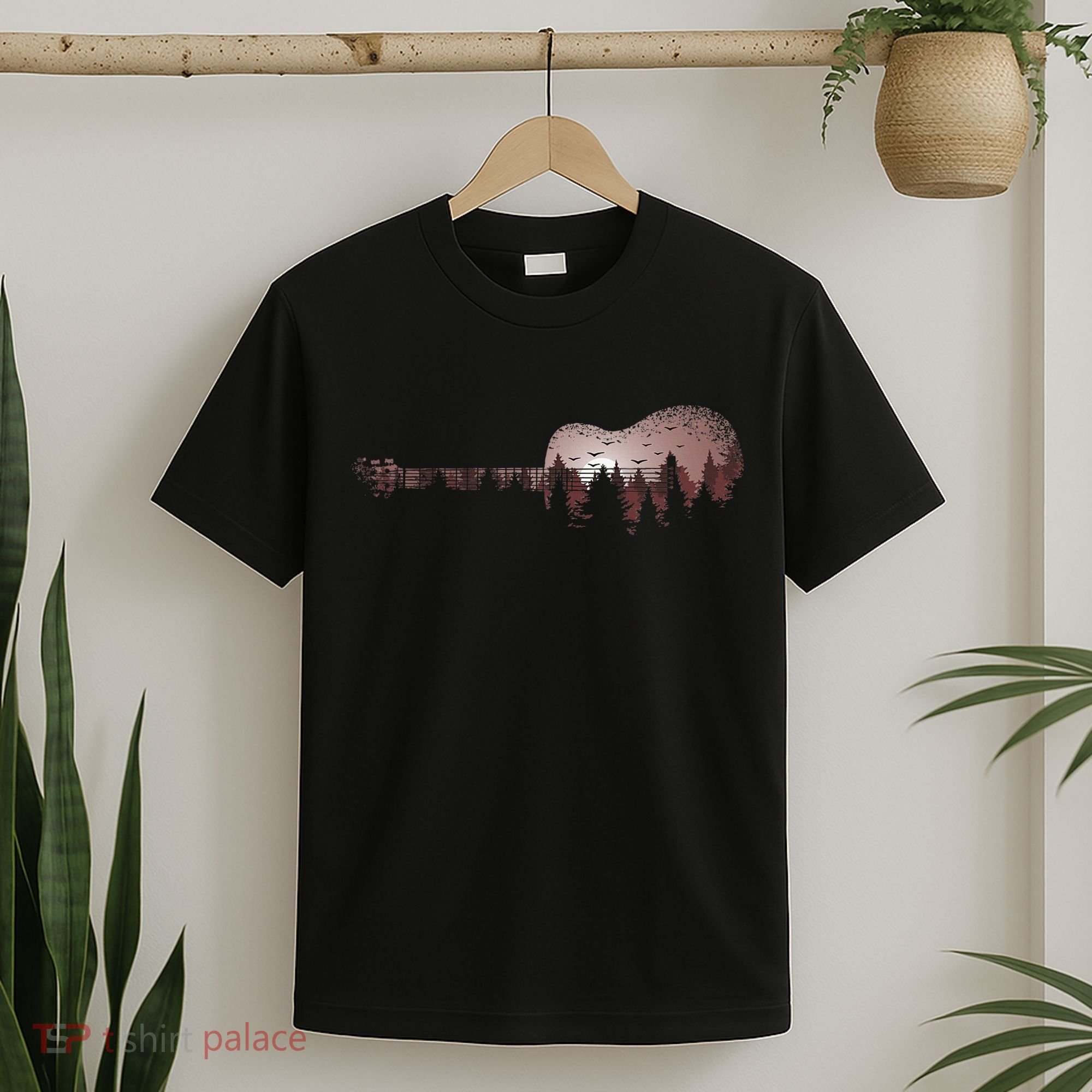 Landscape Acoustic Guitar Forest Trees Musician Guitarist T-Shirt