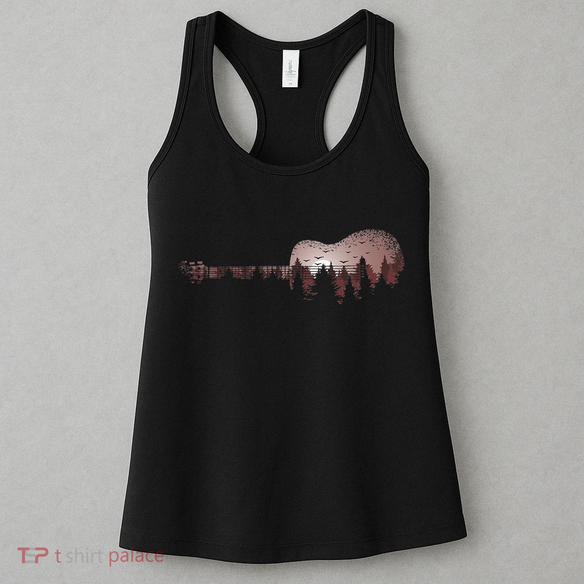 Landscape Acoustic Guitar Forest Trees Musician Guitarist Women's Tank Top