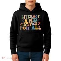 Literacy And Justice For All Reading Book Club Kids Hoodie thumb 4