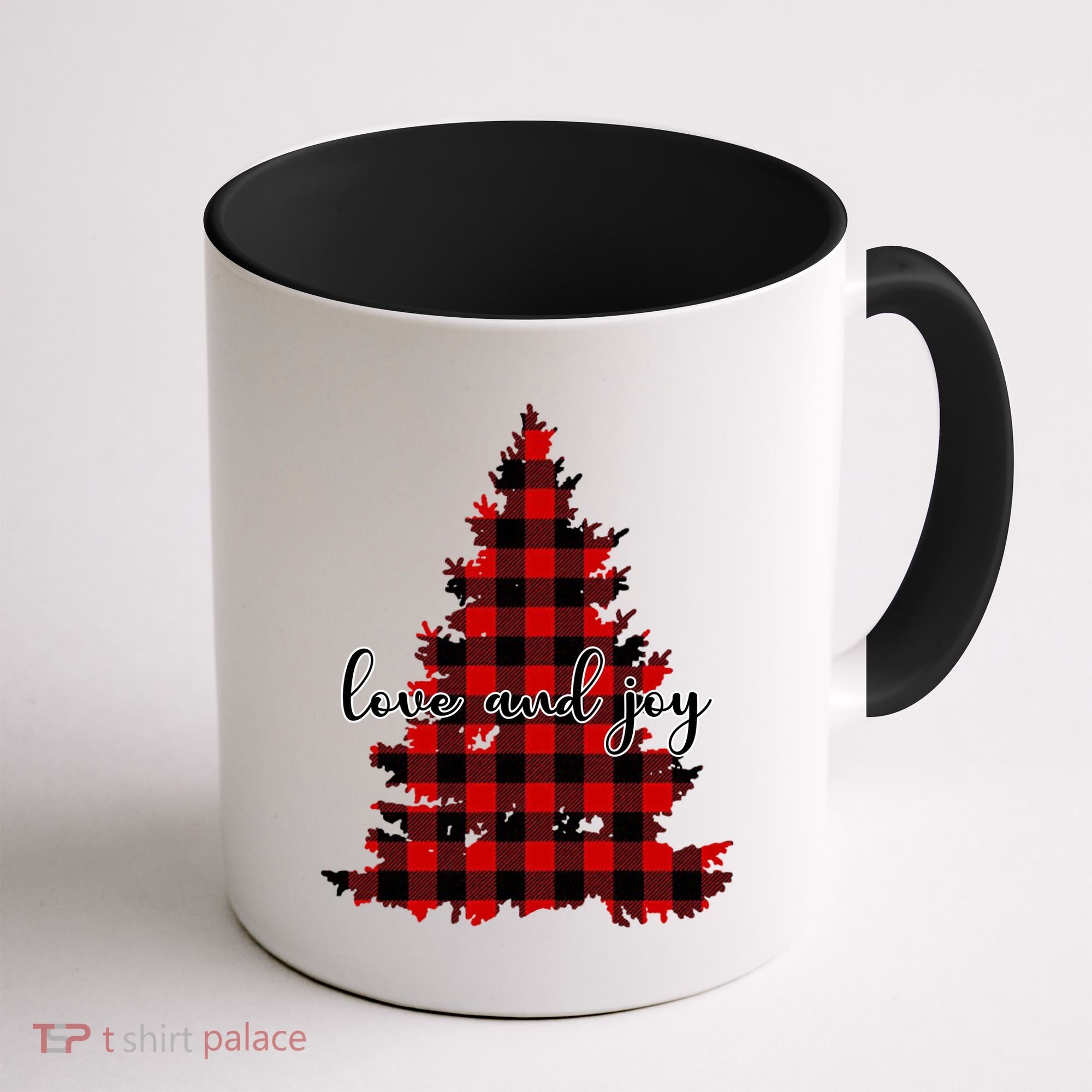 Love And Joy Checkered Christmas Tree Coffee Mug