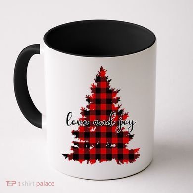 Love And Joy Checkered Christmas Tree Coffee Mug