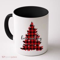 Love And Joy Checkered Christmas Tree Coffee Mug thumb 0