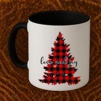 Love And Joy Checkered Christmas Tree Coffee Mug thumb 2