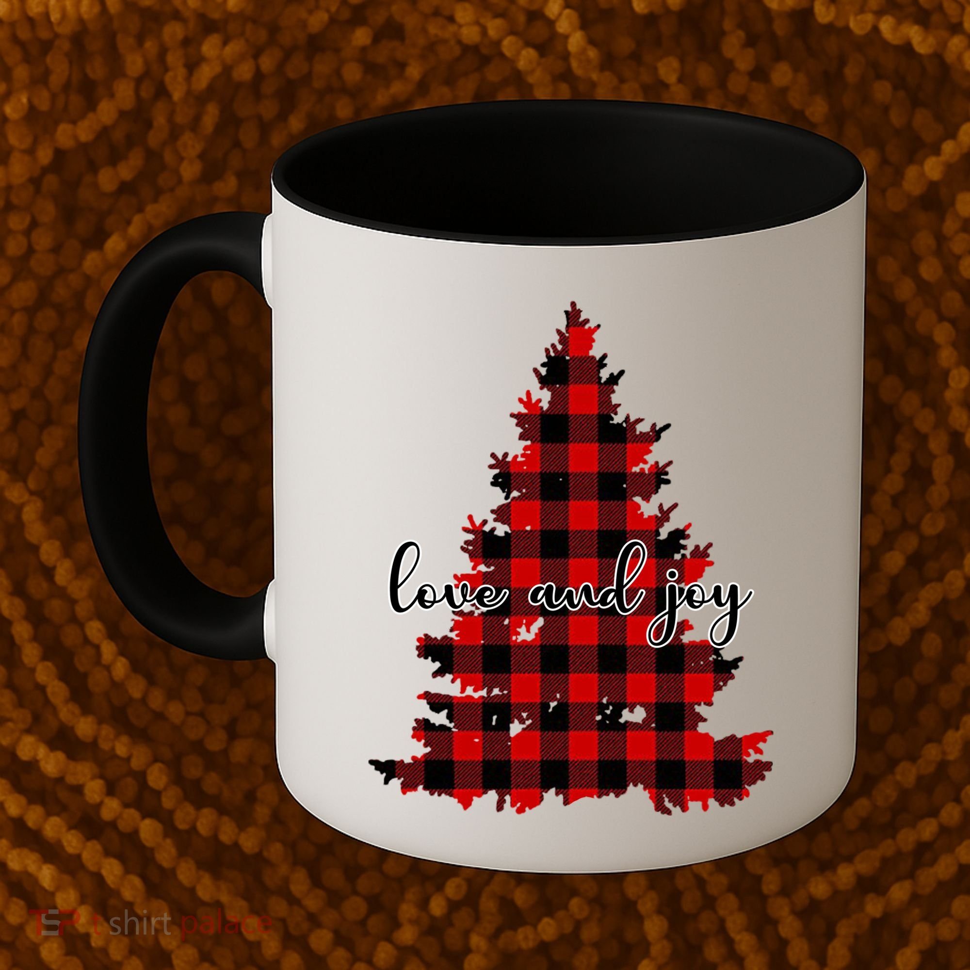Love And Joy Checkered Christmas Tree Coffee Mug