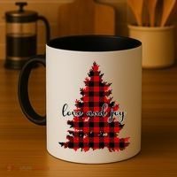 Love And Joy Checkered Christmas Tree Coffee Mug thumb 4