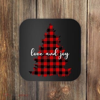 Love And Joy Checkered Christmas Tree Coaster