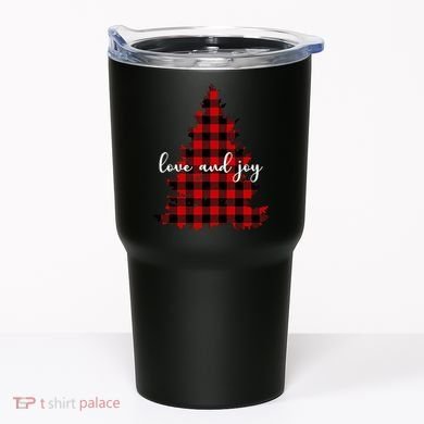 Love And Joy Checkered Christmas Tree Tumbler