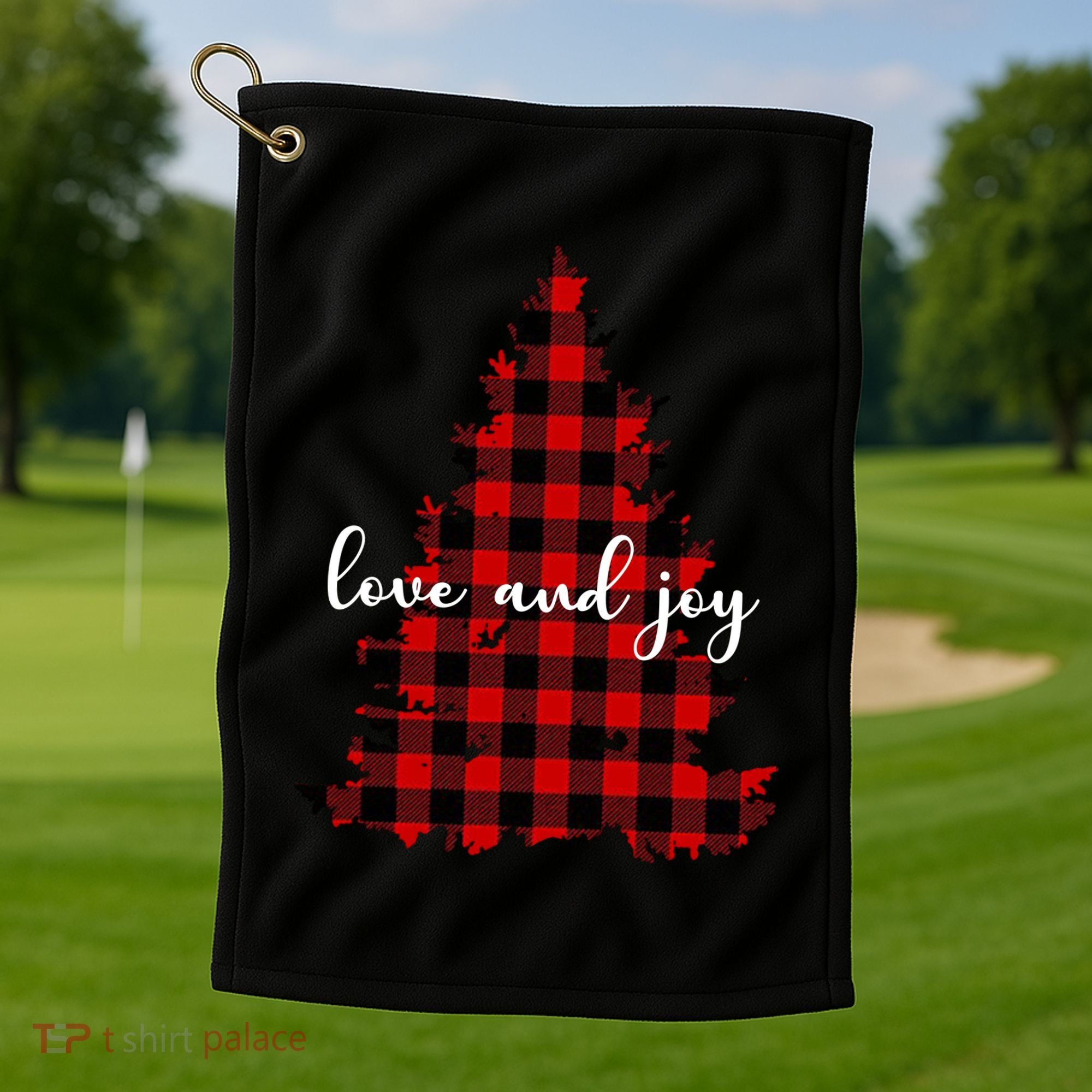 Love And Joy Checkered Christmas Tree Golf Towel