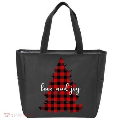 Love And Joy Checkered Christmas Tree Tote Bag