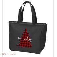 Love And Joy Checkered Christmas Tree Tote Bag thumb 3