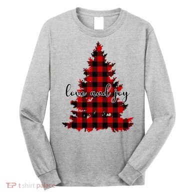 Love And Joy Checkered Christmas Tree Long Sleeve Shirt