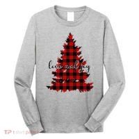 Love And Joy Checkered Christmas Tree Long Sleeve Shirt thumb 0