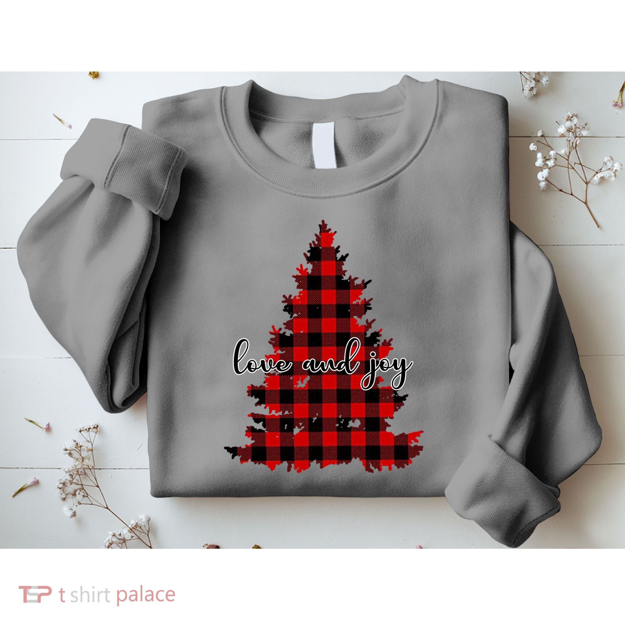 Love And Joy Checkered Christmas Tree Sweatshirt