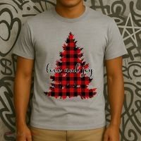 Love And Joy Checkered Christmas Tree T-Shirt thumb 3