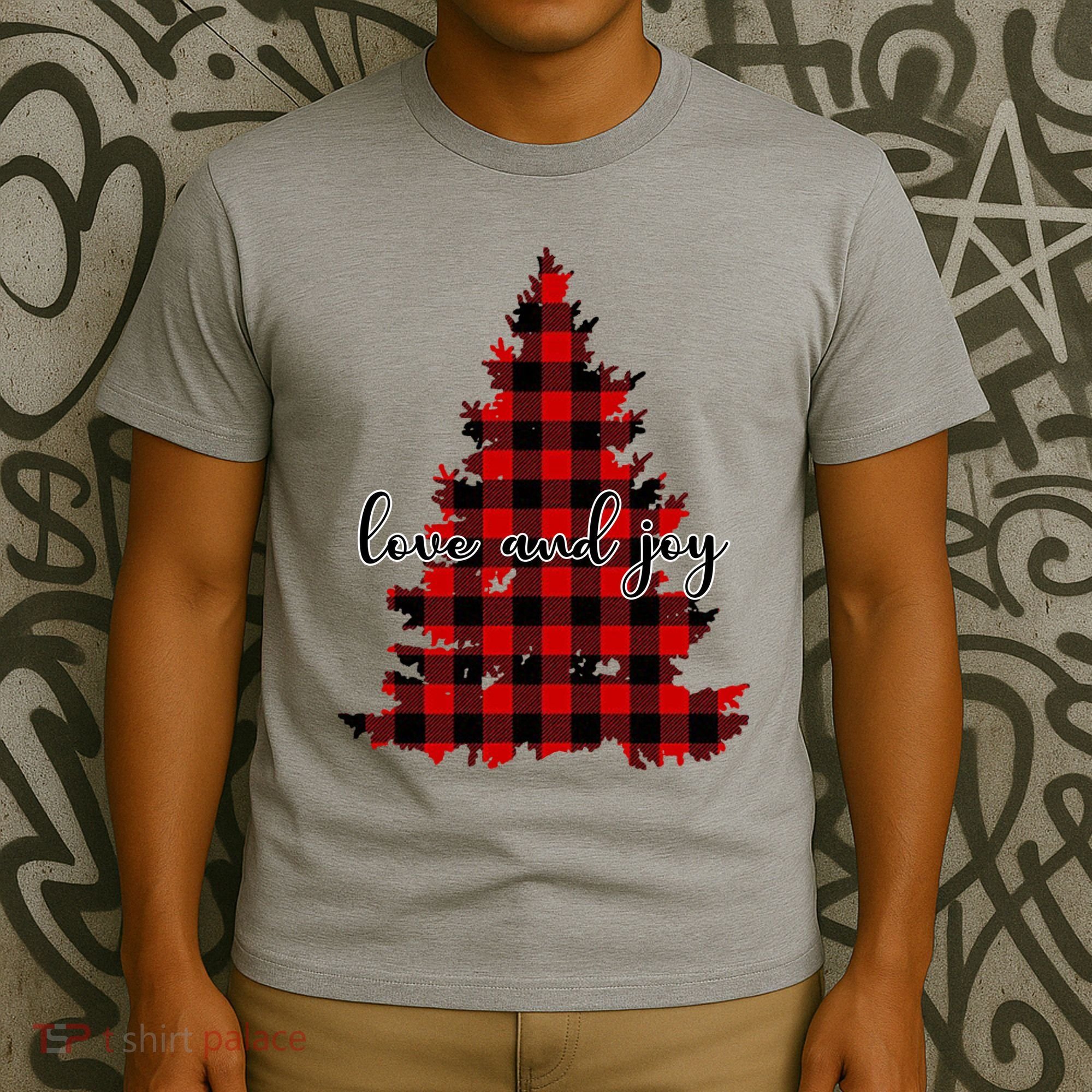 Love And Joy Checkered Christmas Tree T-Shirt
