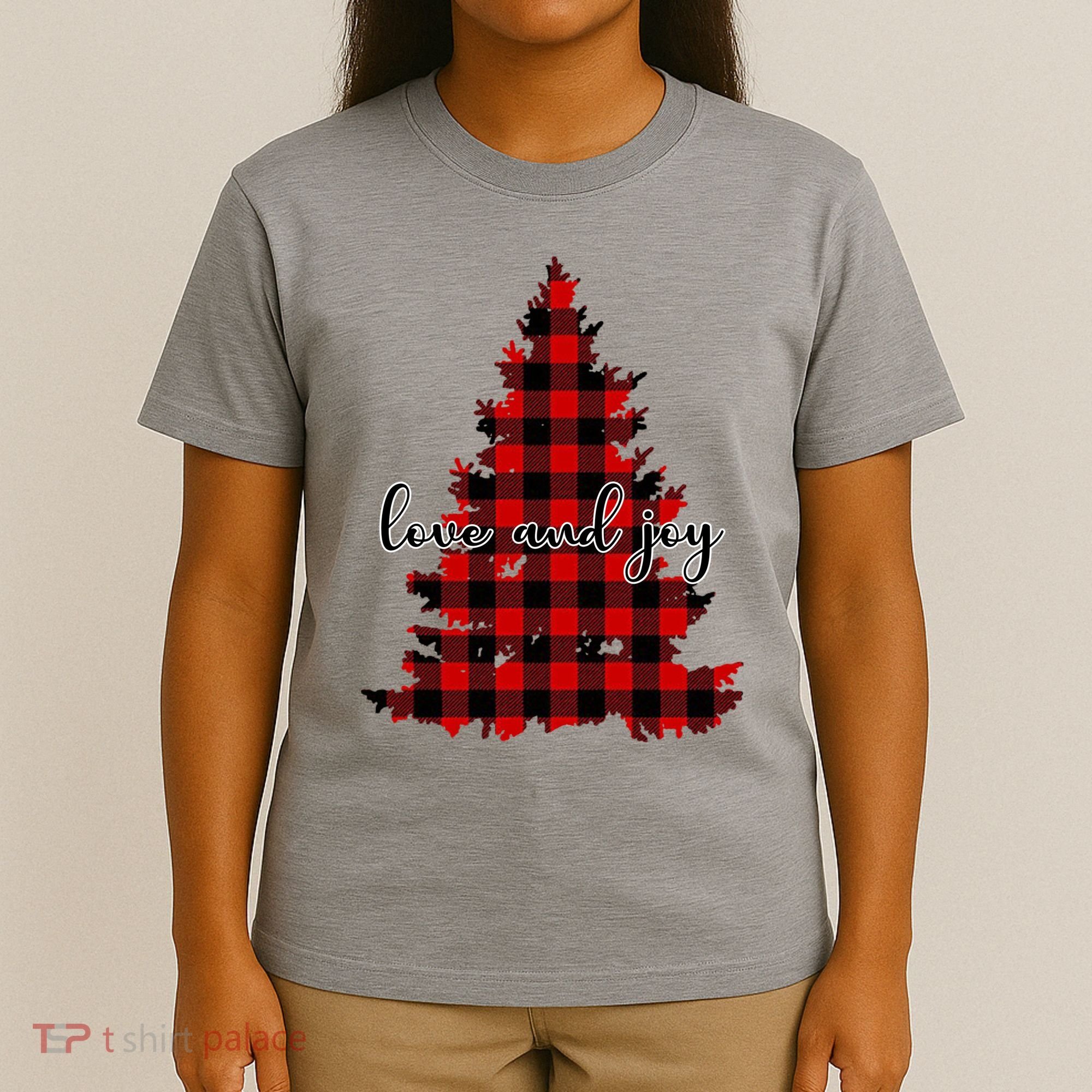 Love And Joy Checkered Christmas Tree T-Shirt