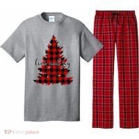 Love And Joy Checkered Christmas Tree Pajama Set thumb 0